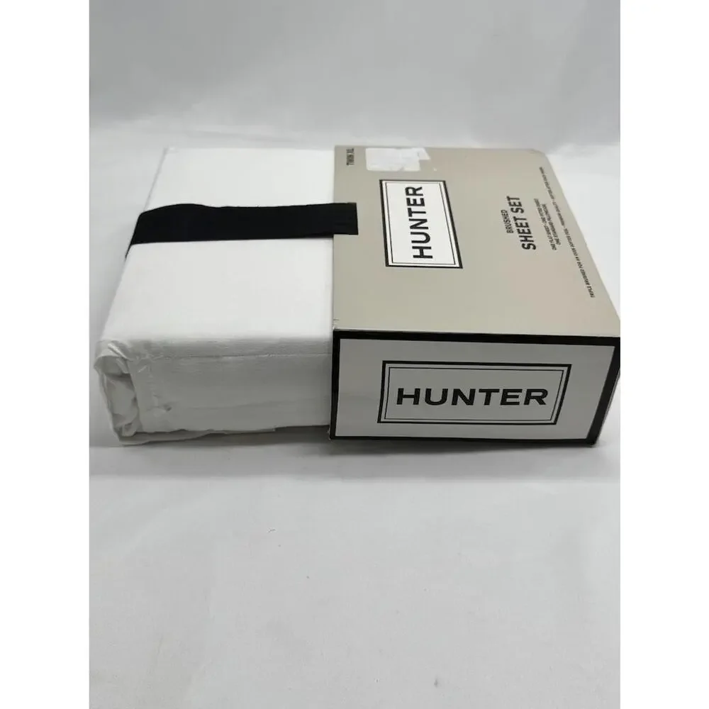 Hunter White Twin XL Brushed Sheet Set Solid Polyester Adult Bedroom Decor